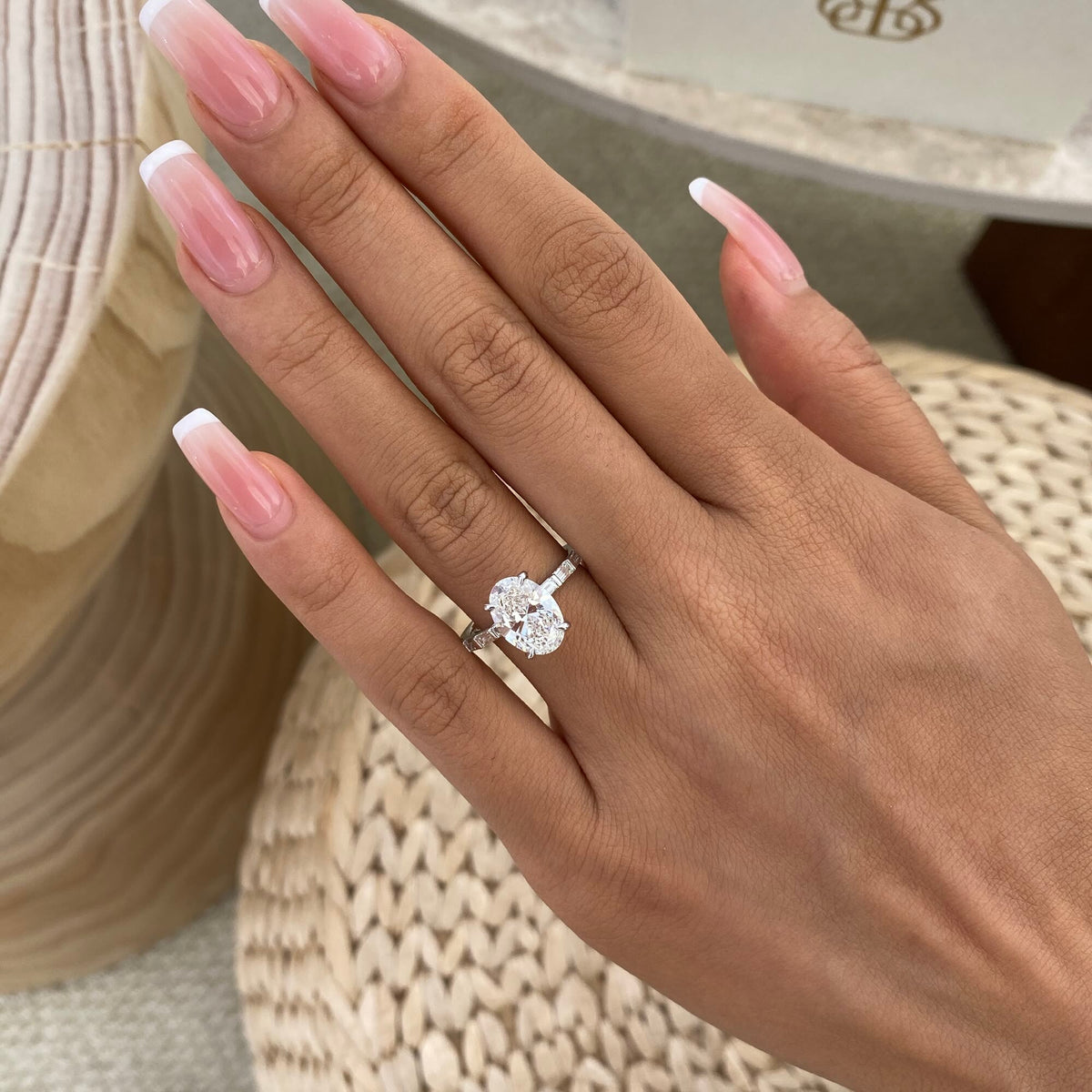 Jordan 2.4 Oval Lab-Grown Diamond Side Stone Ring