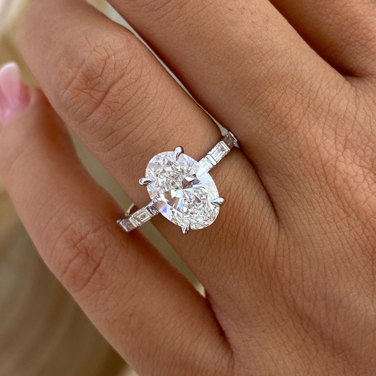 Jordan 2.4 Oval Lab-Grown Diamond Side Stone Ring