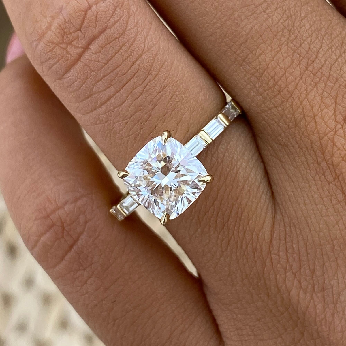 Jordan 2.4 Cushion Lab-Grown Diamond Side Stone Ring