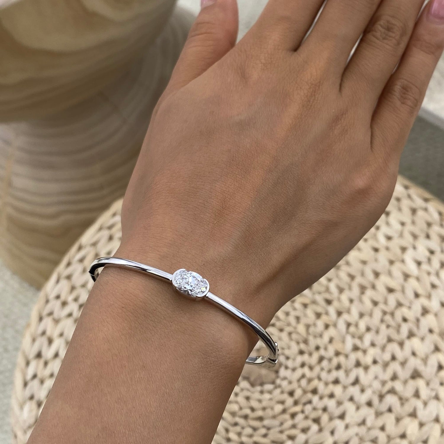 Emma 1.5 Oval Lab-Grown Diamond Bangle, Cuff Bracelet