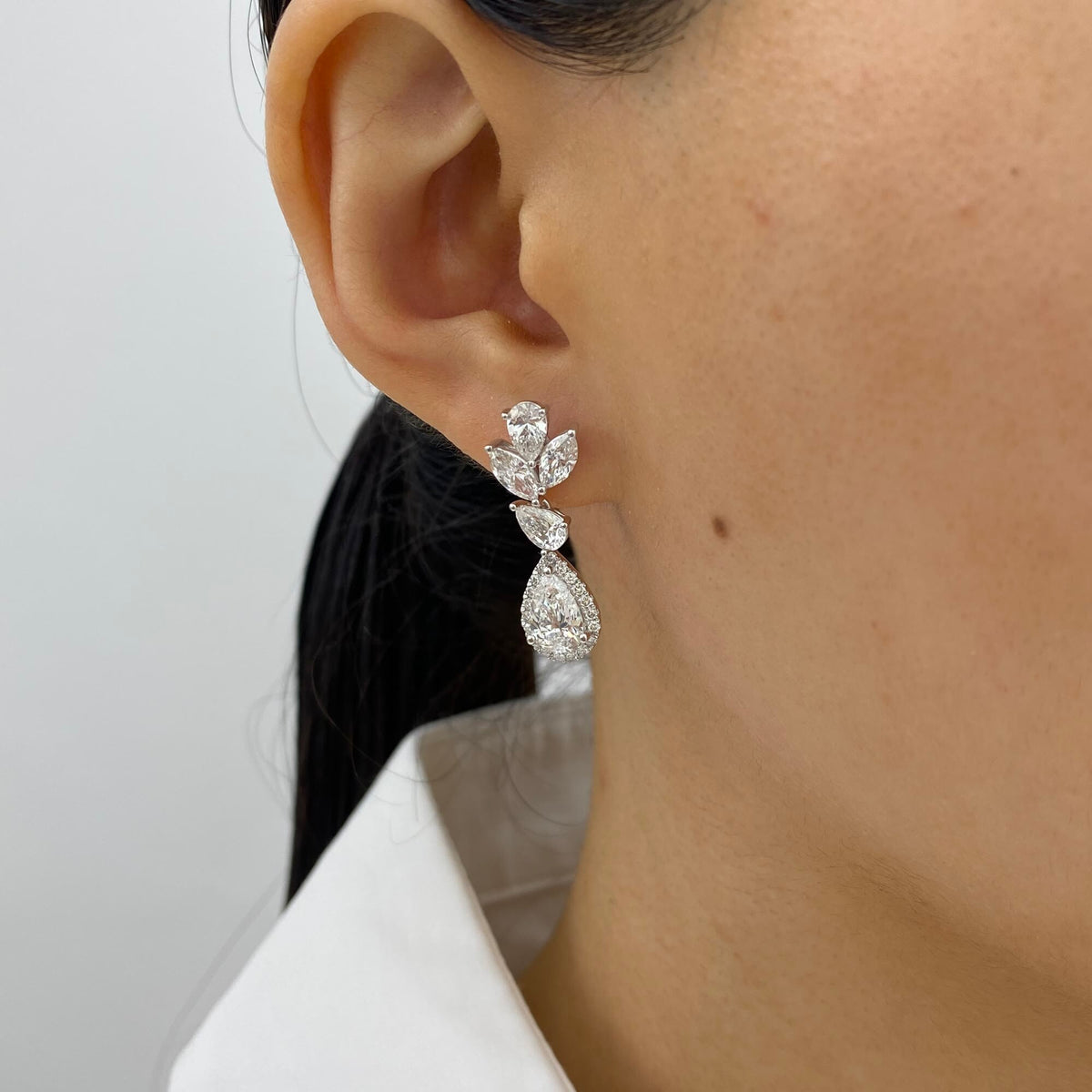 Peyton 4.7 Pear Lab-Grown Diamond Dangle, Halo Earrings