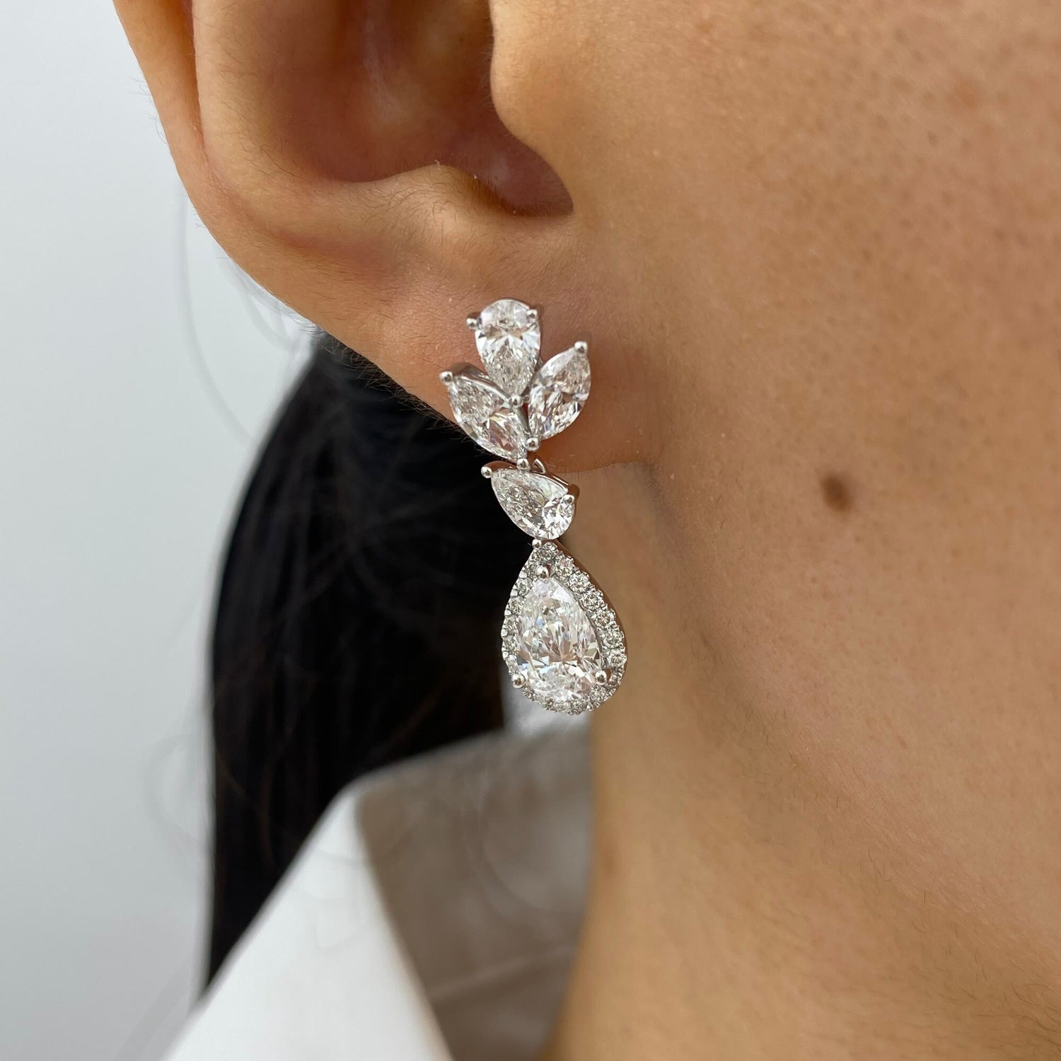 Peyton 4.7 Pear Lab-Grown Diamond Dangle, Halo Earrings