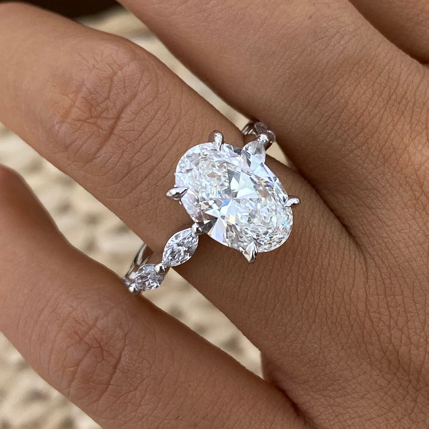 Presley 3.8 Oval Lab-Grown Diamond Side Stone Ring