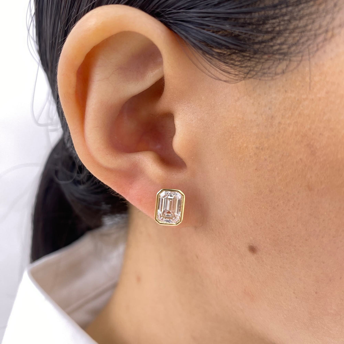 Madison 3.0 Emerald Lab-Grown Diamond Studs, Bezel Earrings
