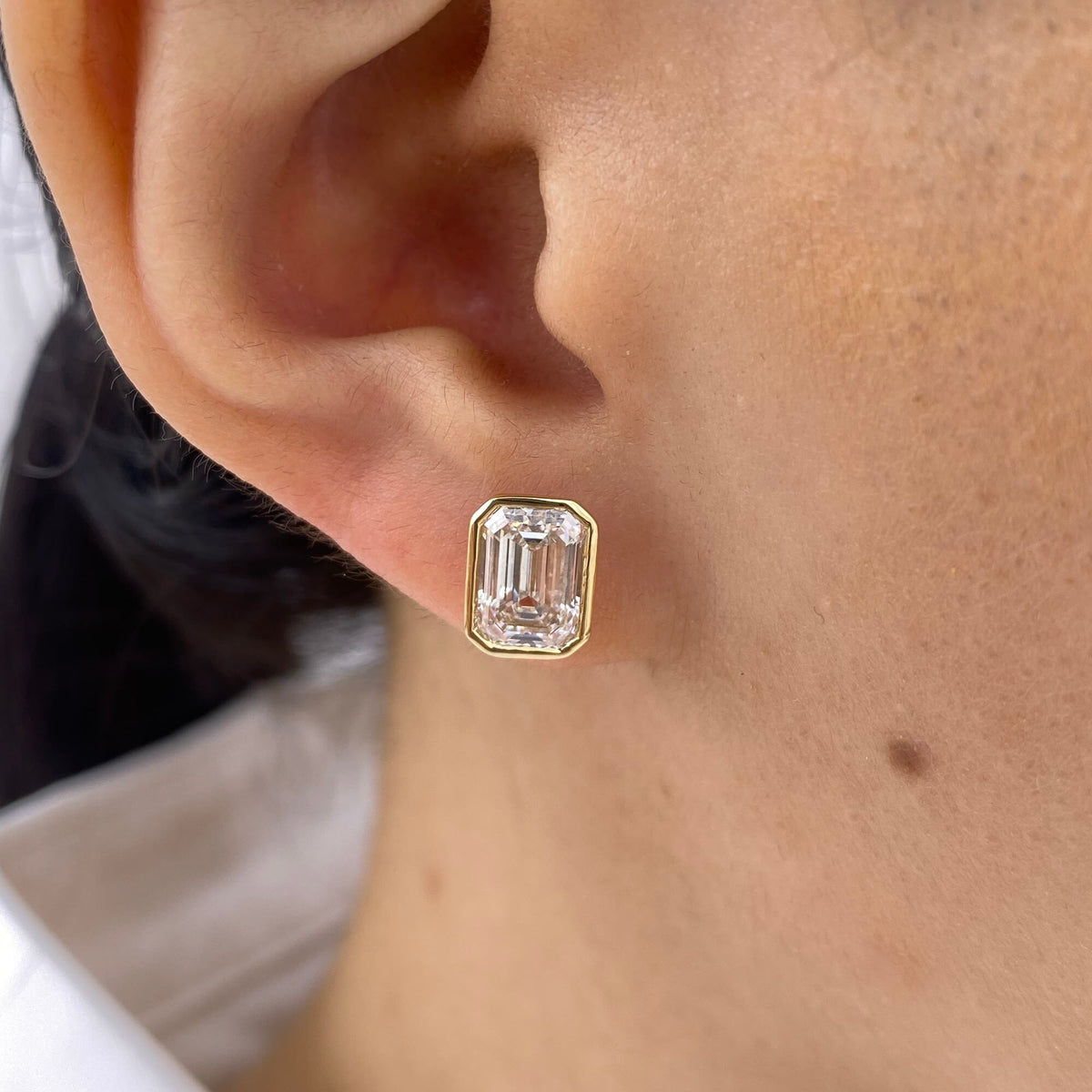 Madison 3.0 Emerald Lab-Grown Diamond Studs, Bezel Earrings