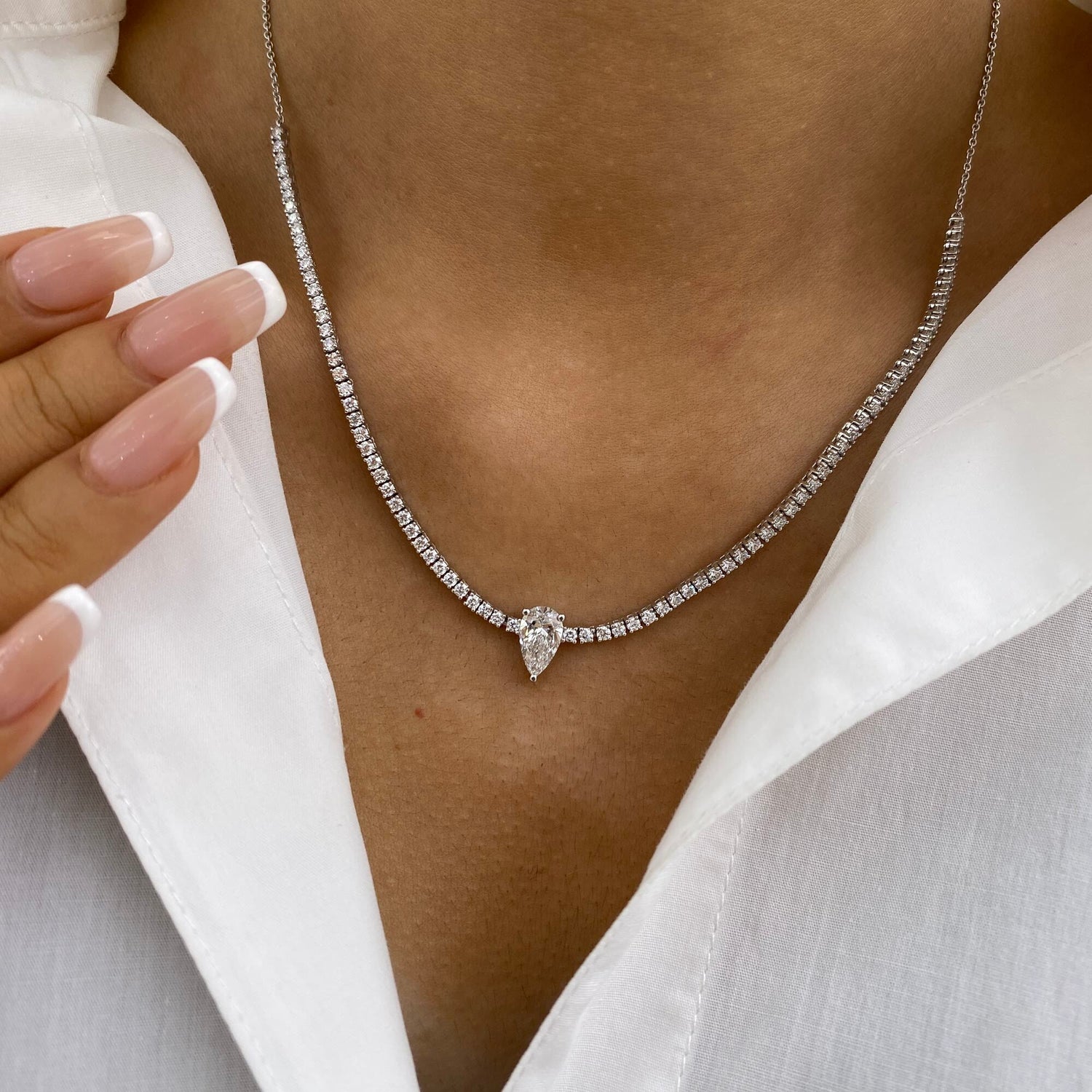 Cecily 2.9 Pear Lab-Grown Diamond Tennis, Solitaire Necklace