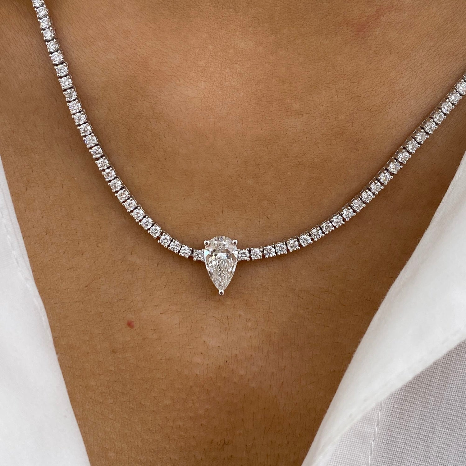 Cecily 2.9 Pear Lab-Grown Diamond Tennis, Solitaire Necklace