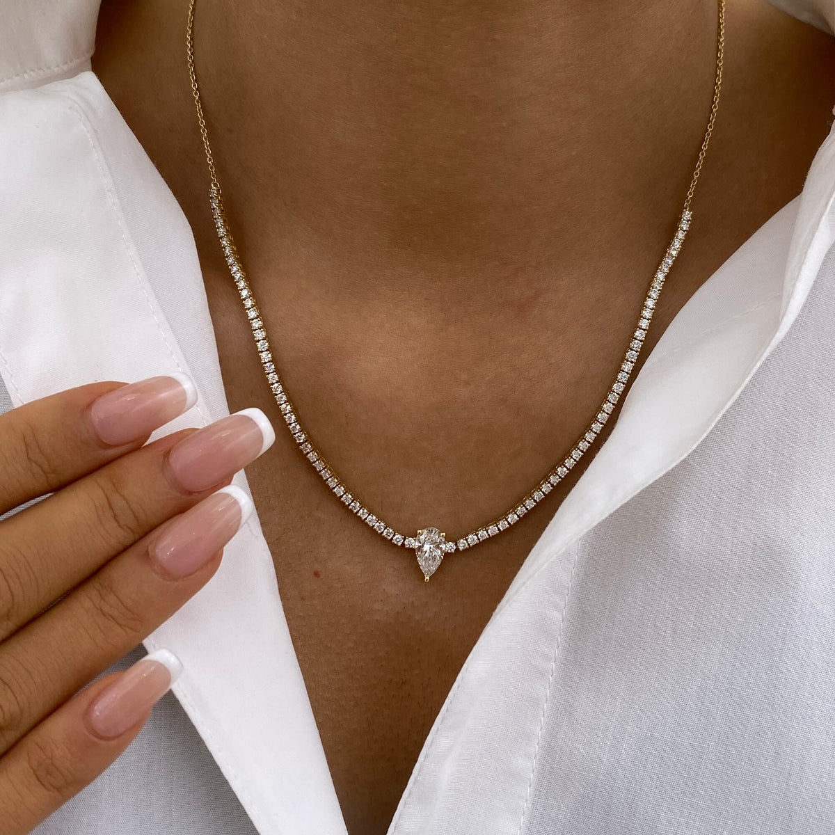 Cecily 2.9 Pear Lab-Grown Diamond Tennis, Solitaire Necklace