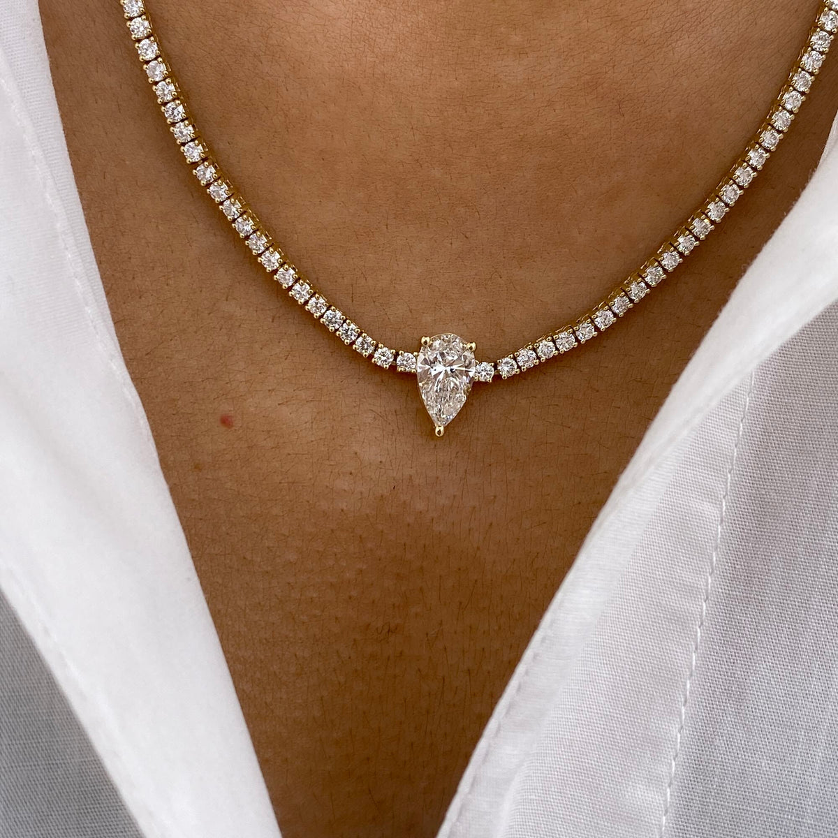 Cecily 2.9 Pear Lab-Grown Diamond Tennis, Solitaire Necklace