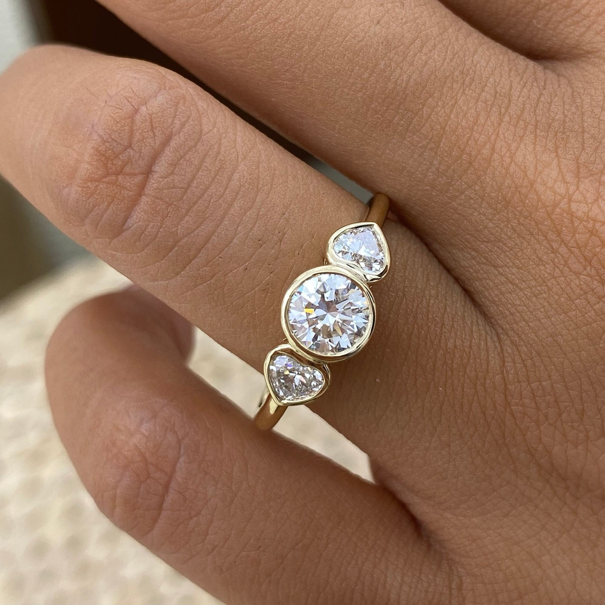 Ruth 1.2 Round Lab-Grown Diamond Three Stone, Bezel Ring