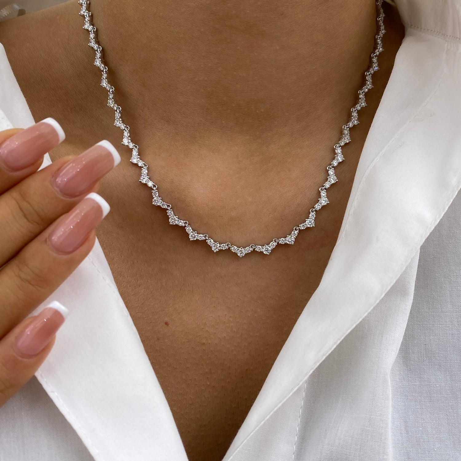 Catherine 6.7 Round Lab-Grown Diamond Tennis, Chain Necklace