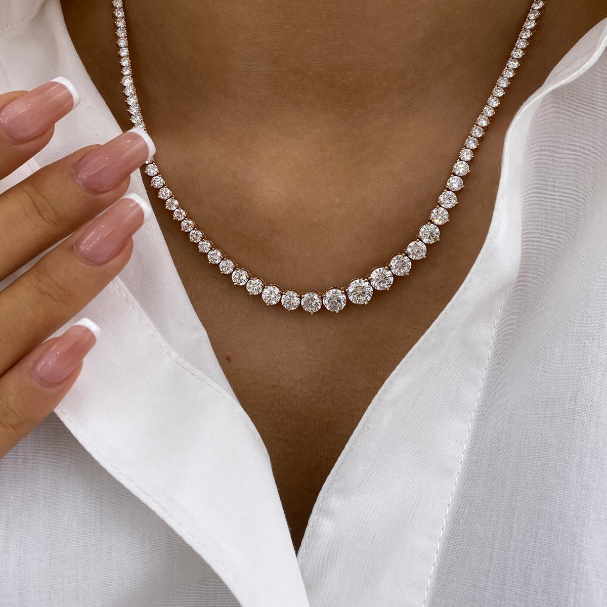 Cara 15.3 Round Lab-Grown Diamond Tennis, Graduated Necklace