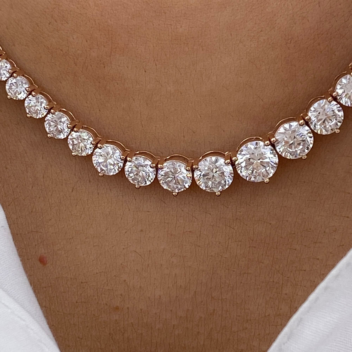 Cara 15.3 Round Lab-Grown Diamond Tennis, Graduated Necklace