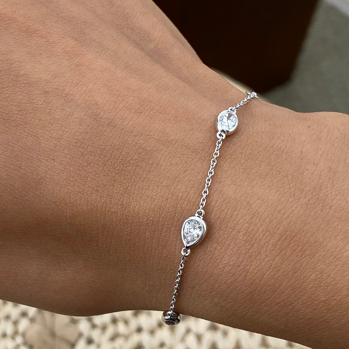 Kimberly 0.9 Emerald Lab-Grown Diamond Chain, Station Bracelet