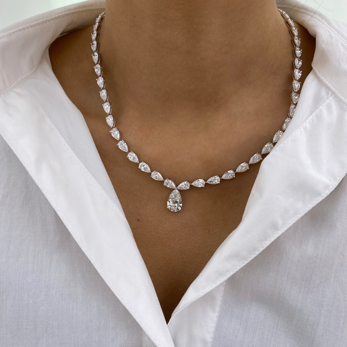 Briar 25.7 Pear Lab-Grown Diamond Tennis, Solitaire Necklace