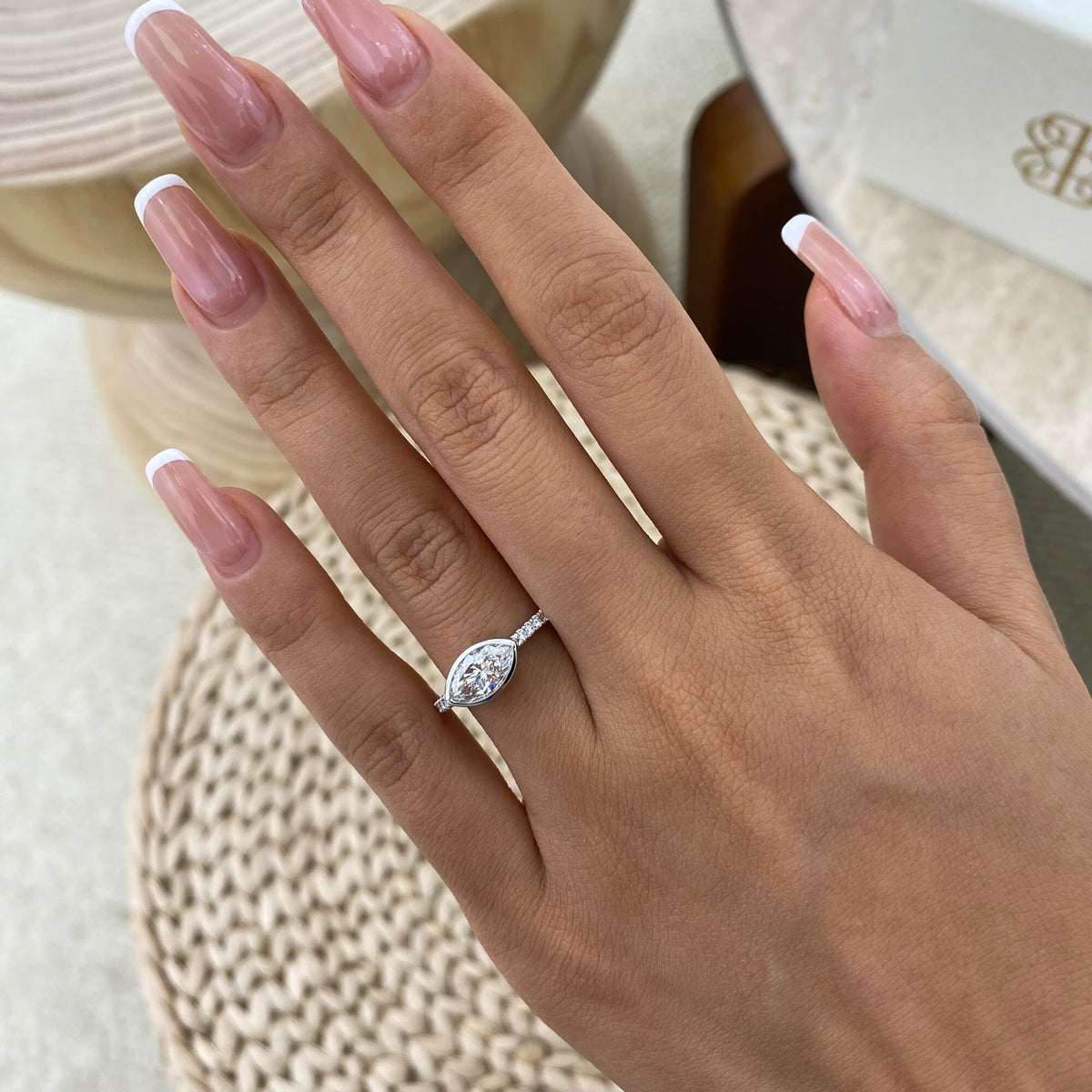 Faye 0.9 Marquise Lab-Grown Diamond Side Stone, Bezel Ring