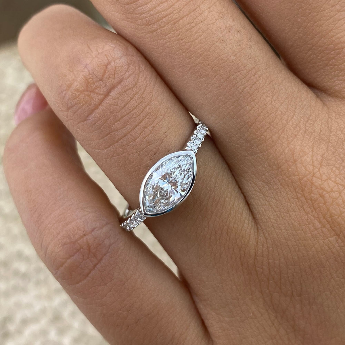 Faye 0.9 Marquise Lab-Grown Diamond Side Stone, Bezel Ring