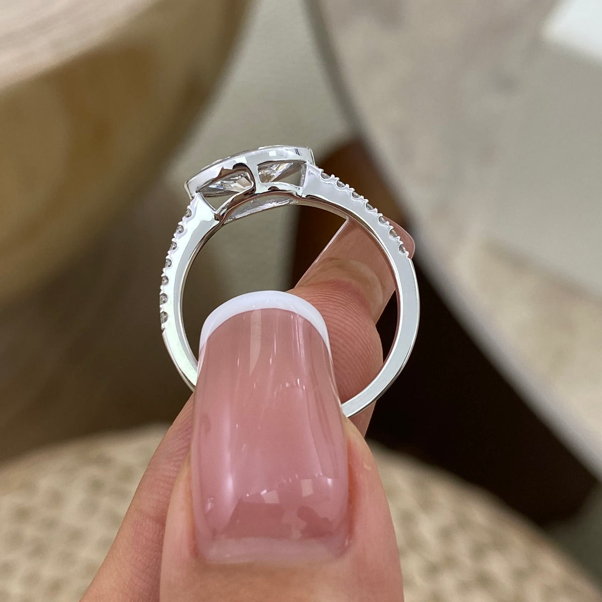 Faye 0.9 Marquise Lab-Grown Diamond Side Stone, Bezel Ring