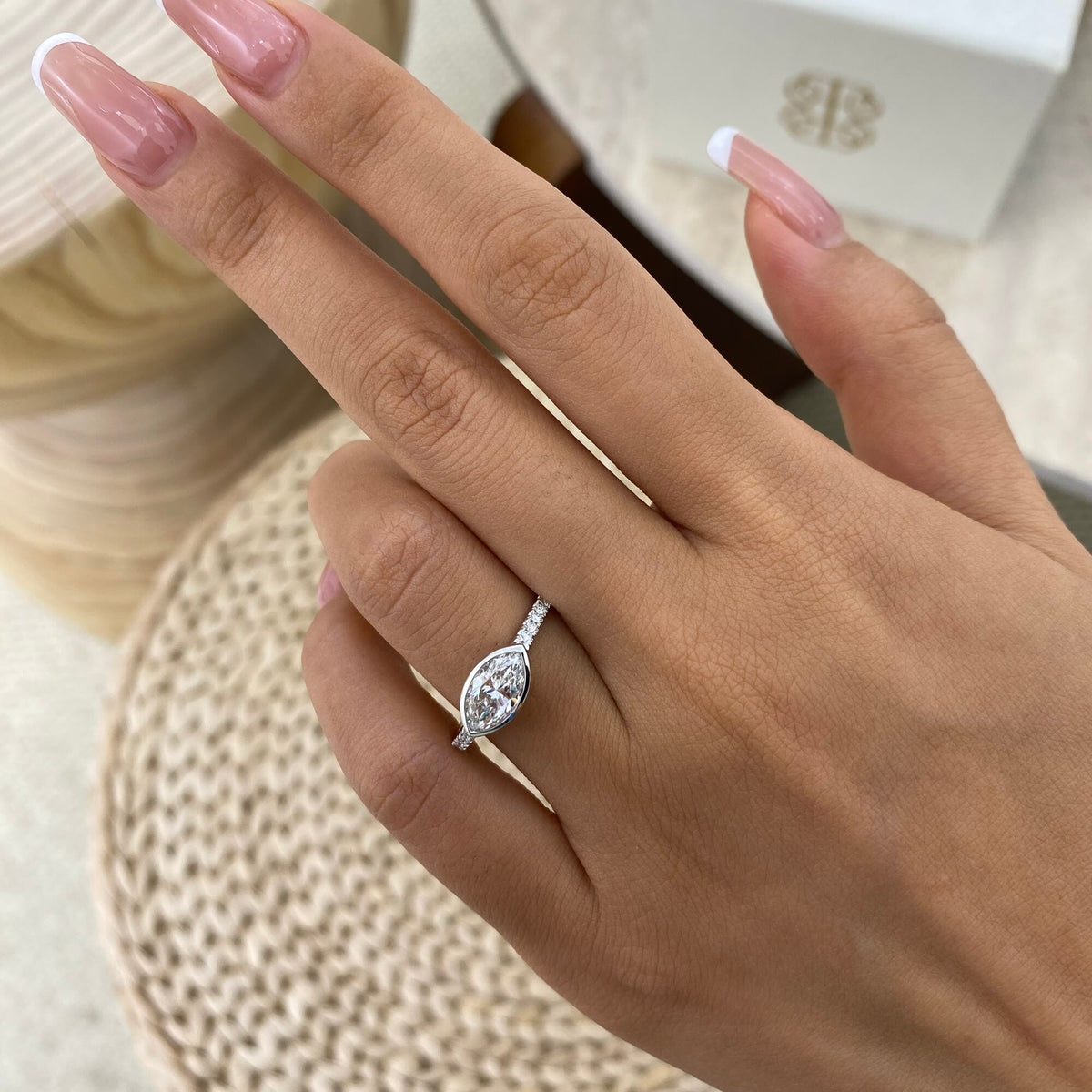 Faye 0.9 Marquise Lab-Grown Diamond Side Stone, Bezel Ring