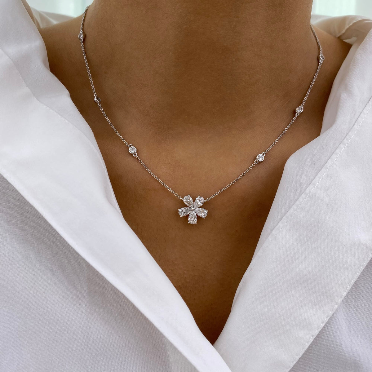 Brooklyn 1.5 Pear Lab-Grown Diamond Chain, Station Necklace