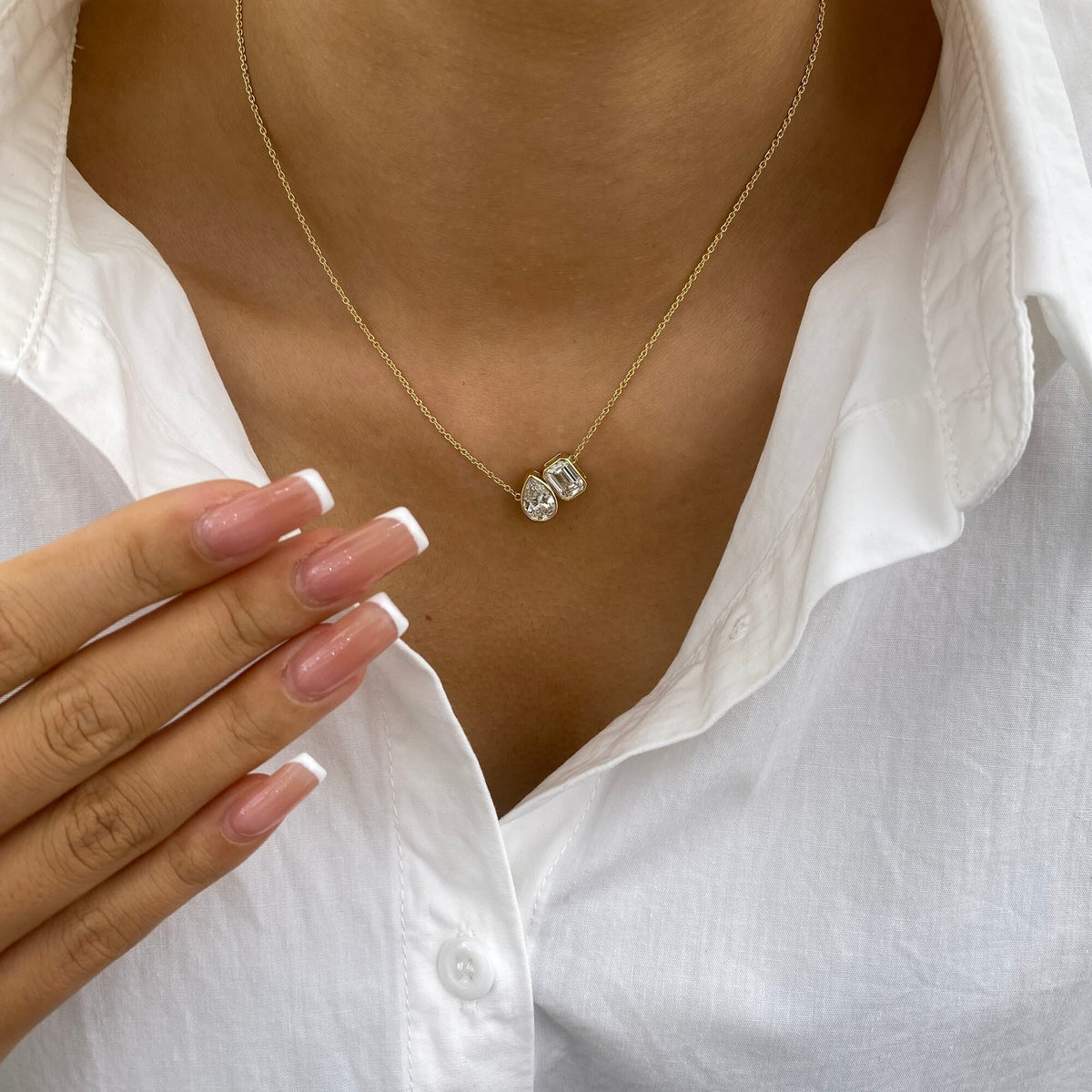 Edith 2.0 PearEmerald Lab-Grown Diamond Toi  Moi, Solitaire Necklace