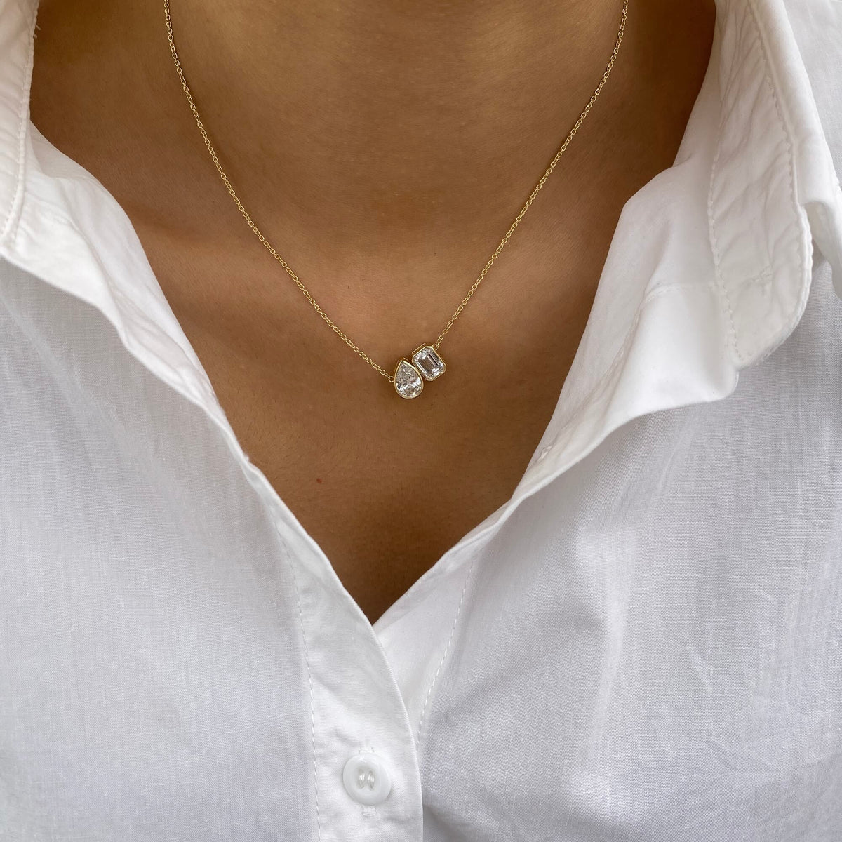 Edith 2.0 PearEmerald Lab-Grown Diamond Toi  Moi, Solitaire Necklace