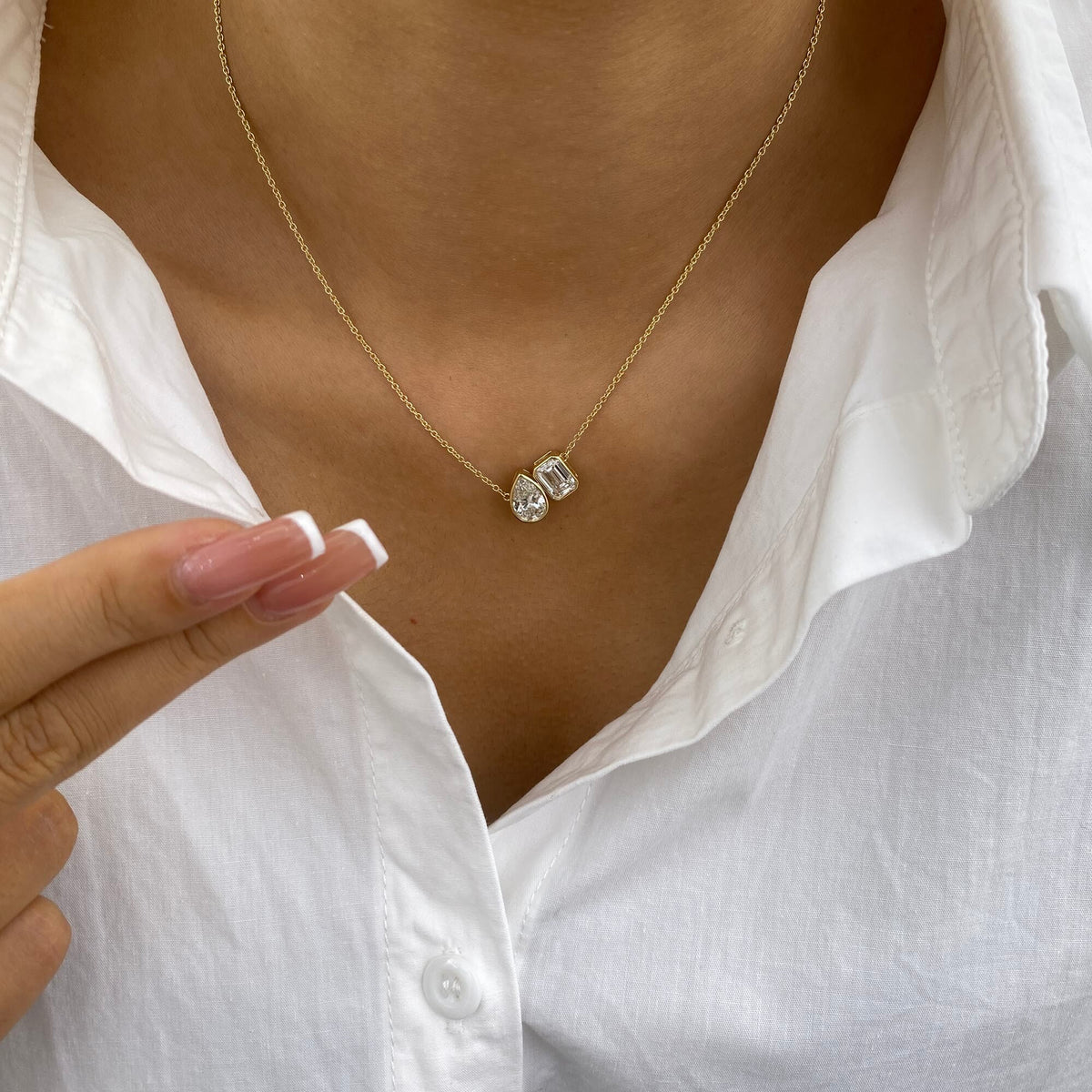 Edith 2.0 PearEmerald Lab-Grown Diamond Toi  Moi, Solitaire Necklace