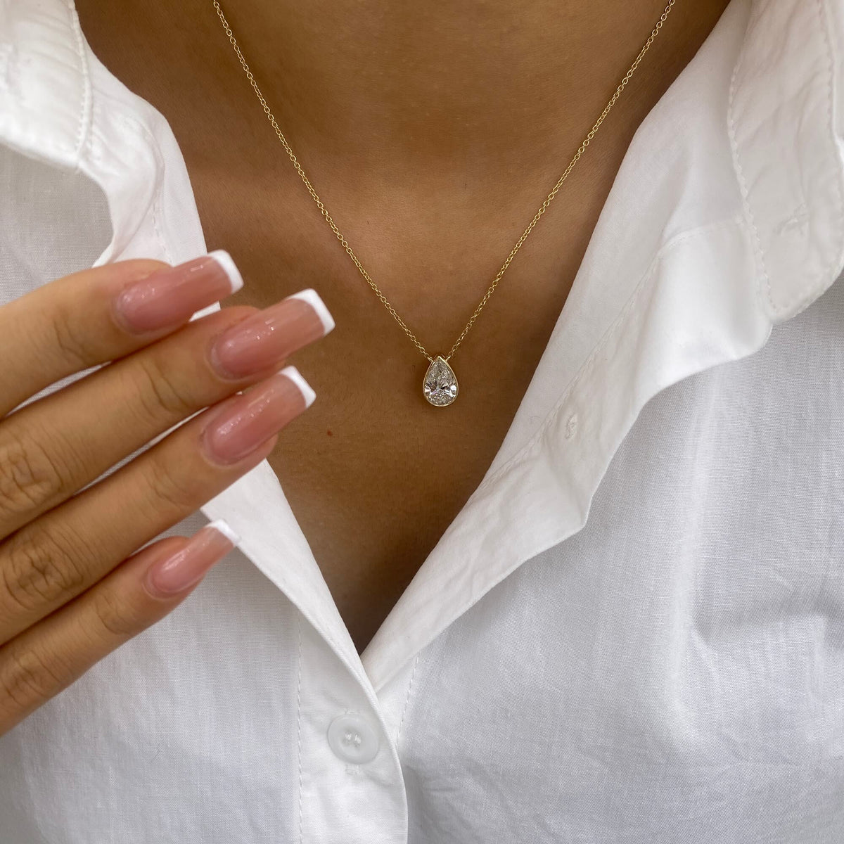 Alberta 1.0 Pear Lab-Grown Diamond Solitaire, Bezel Necklace