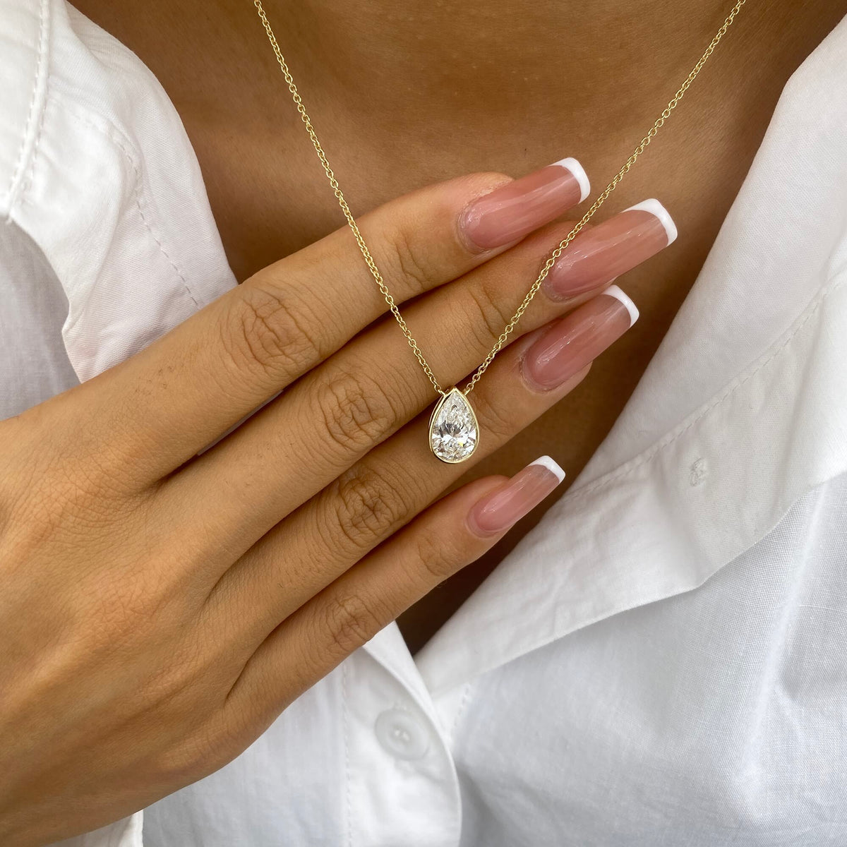 Alberta 1.0 Pear Lab-Grown Diamond Solitaire, Bezel Necklace