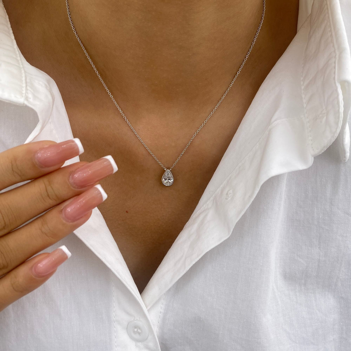 Alberta 1.0 Pear Lab-Grown Diamond Solitaire, Bezel Necklace