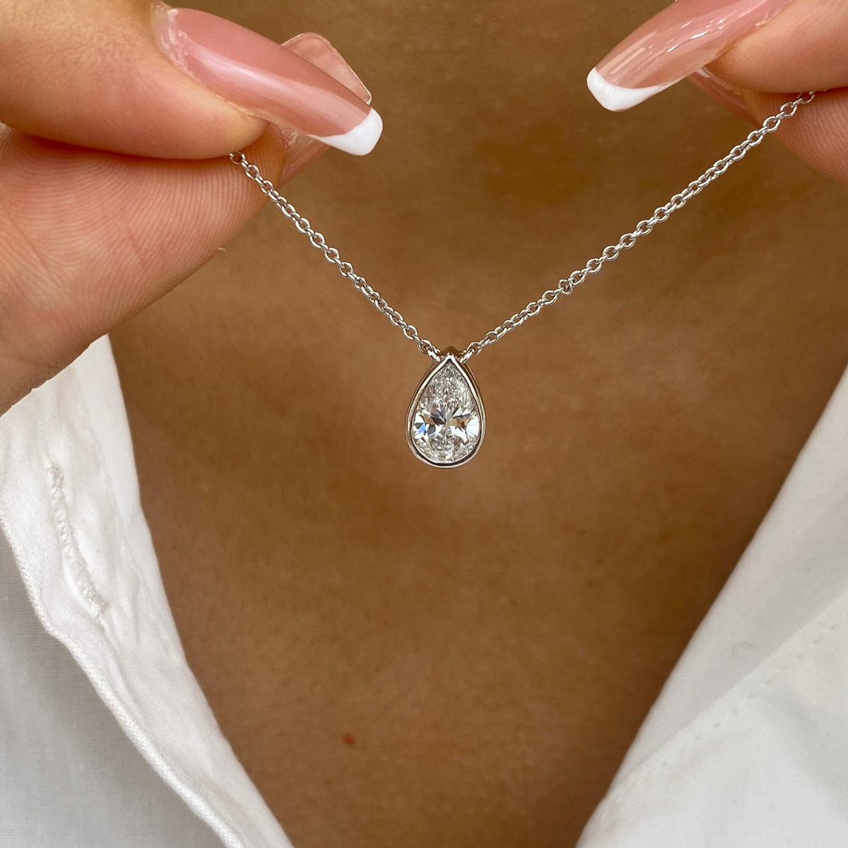 Alberta 1.0 Pear Lab-Grown Diamond Solitaire, Bezel Necklace