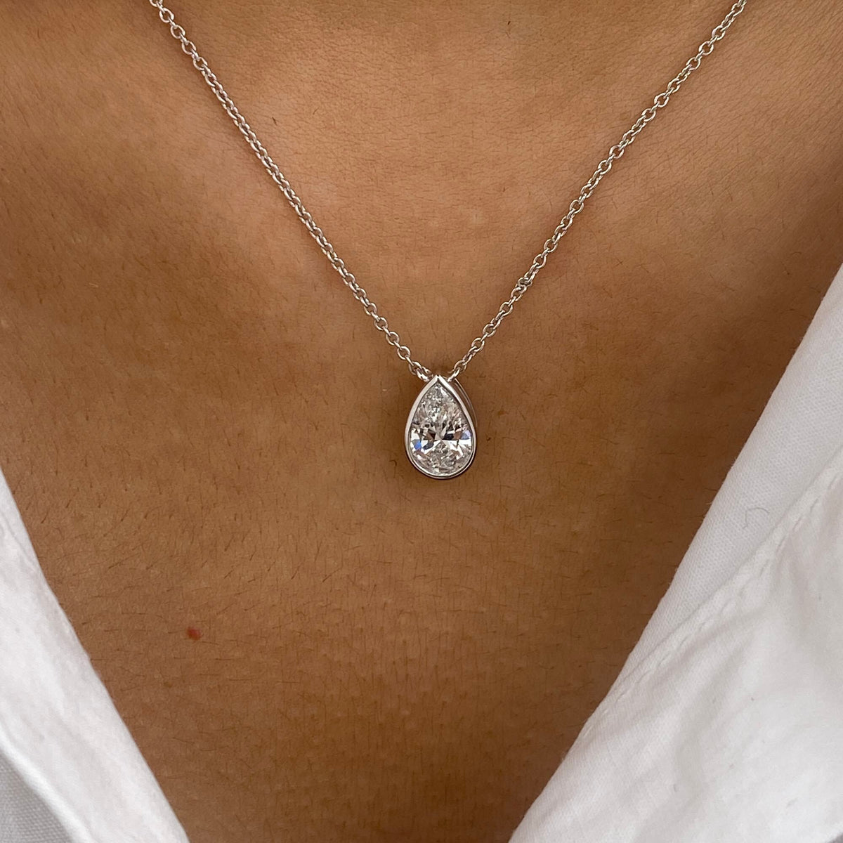 Alberta 1.0 Pear Lab-Grown Diamond Solitaire, Bezel Necklace