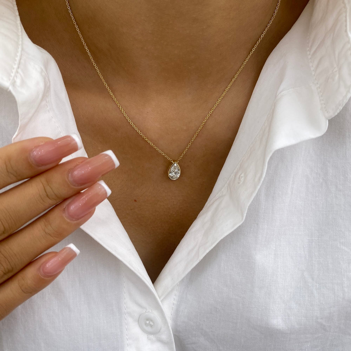 Alberta 2.0 Pear Lab-Grown Diamond Solitaire, Bezel Necklace