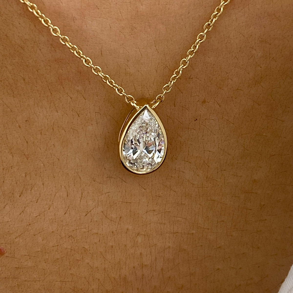 Alberta 2.0 Pear Lab-Grown Diamond Solitaire, Bezel Necklace