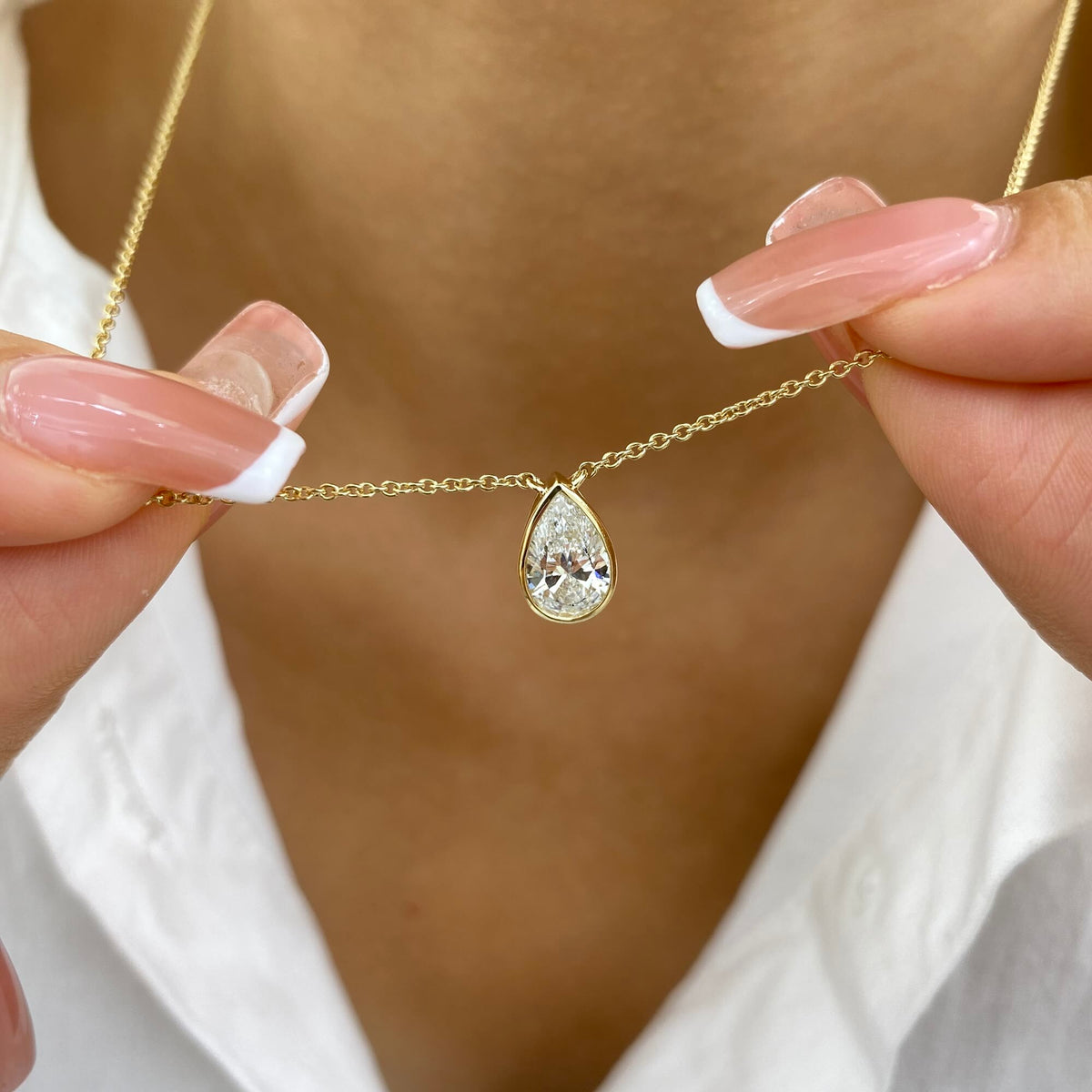 Alberta 2.0 Pear Lab-Grown Diamond Solitaire, Bezel Necklace