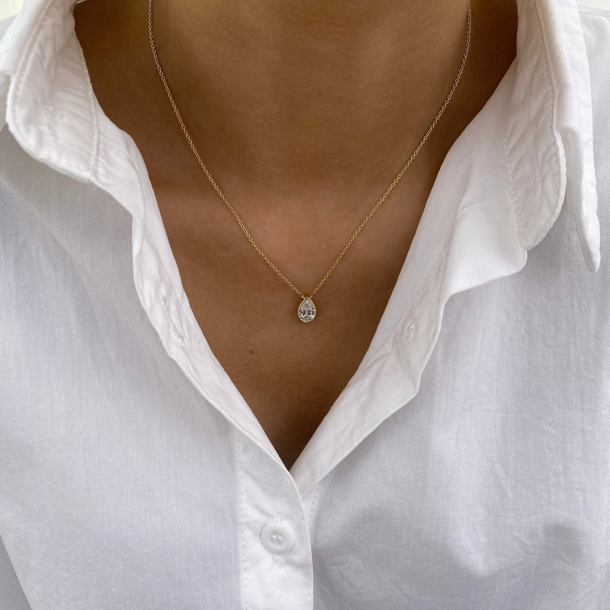Alberta 2.0 Pear Lab-Grown Diamond Solitaire, Bezel Necklace