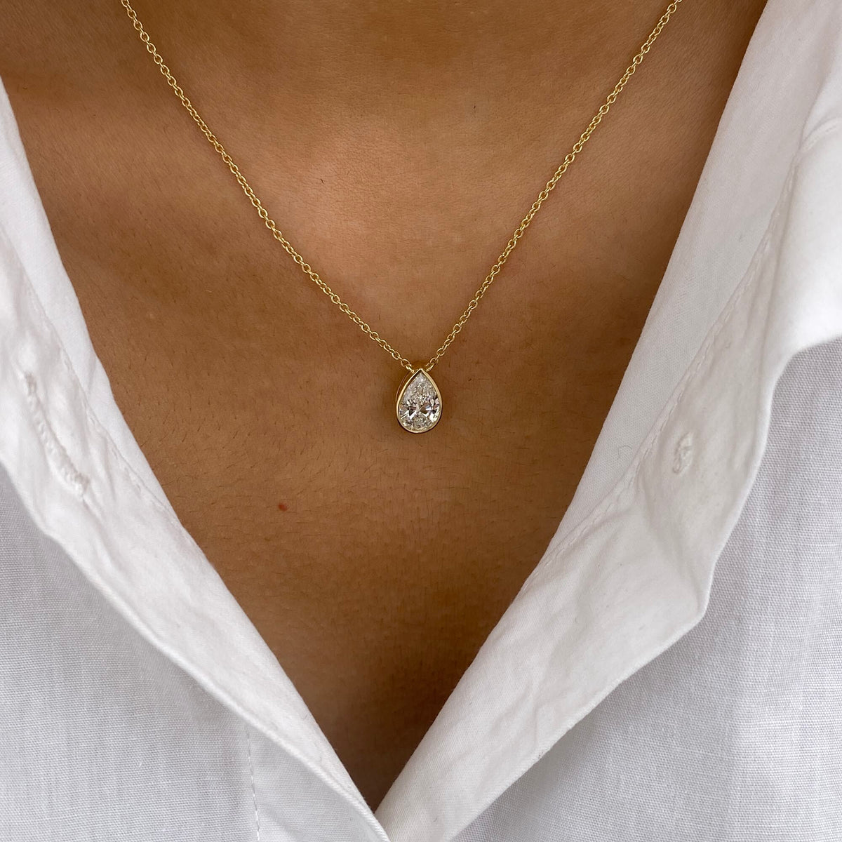 Alberta 2.0 Pear Lab-Grown Diamond Solitaire, Bezel Necklace