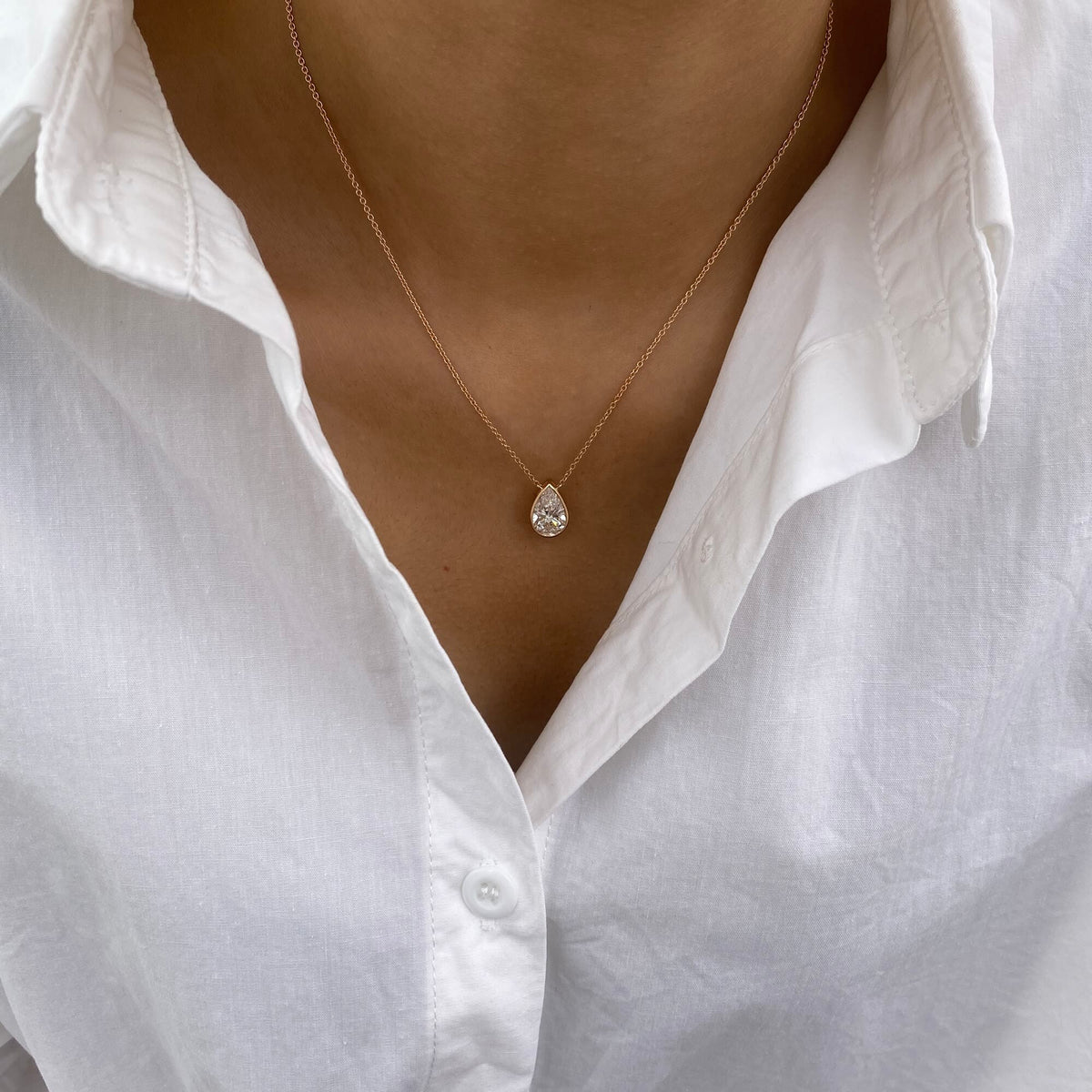 Alberta 2.0 Pear Lab-Grown Diamond Solitaire, Bezel Necklace