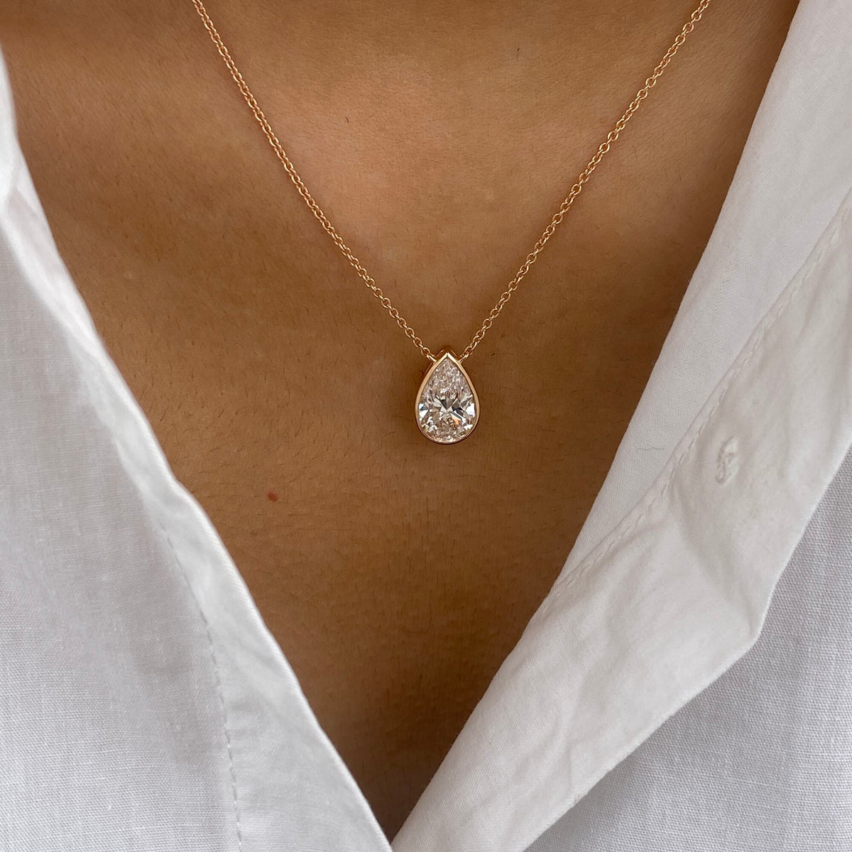 Alberta 2.0 Pear Lab-Grown Diamond Solitaire, Bezel Necklace