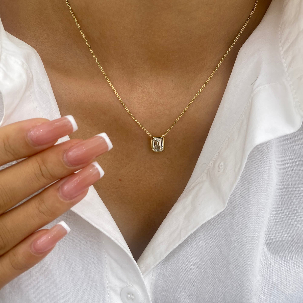 Alberta 1.5 Emerald Lab-Grown Diamond Solitaire, Bezel Necklace
