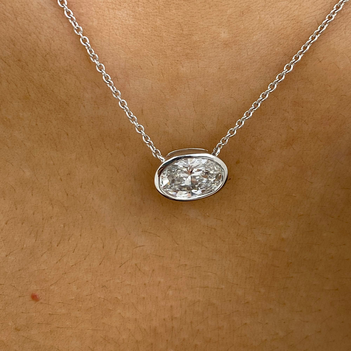 Alberta 1.5 Oval Lab-Grown Diamond Solitaire, Bezel Necklace
