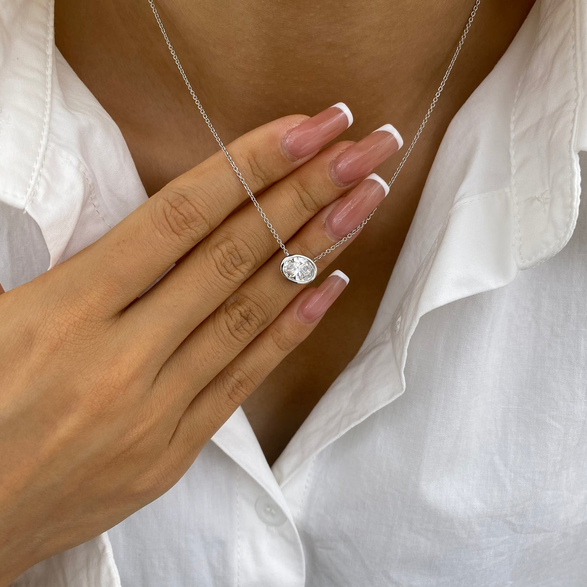 Alberta 1.5 Oval Lab-Grown Diamond Solitaire, Bezel Necklace