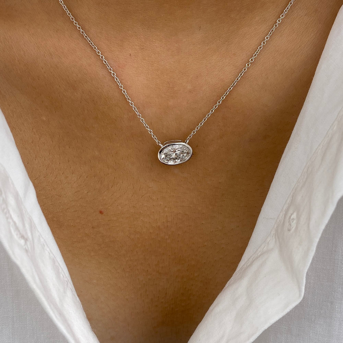 Alberta 1.5 Oval Lab-Grown Diamond Solitaire, Bezel Necklace