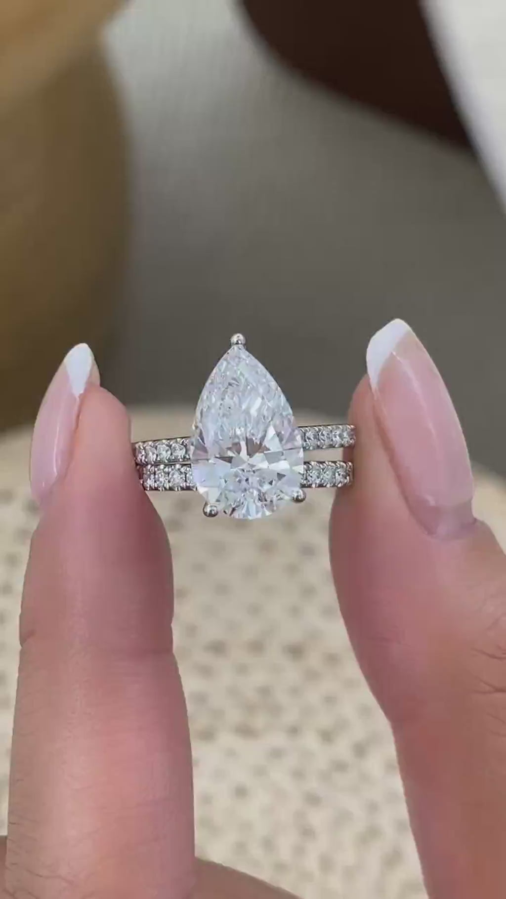 Tamara 4.8 Pear Lab-Grown Diamond Bridal Set, Side Stone Engagement Ring