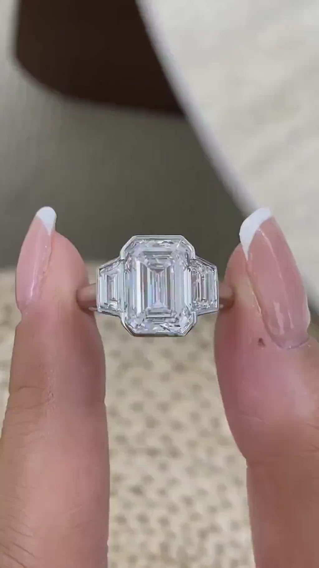 Claudia 6.3 Radiant Lab-Grown Diamond Three Stone,Bezel Engagement Ring