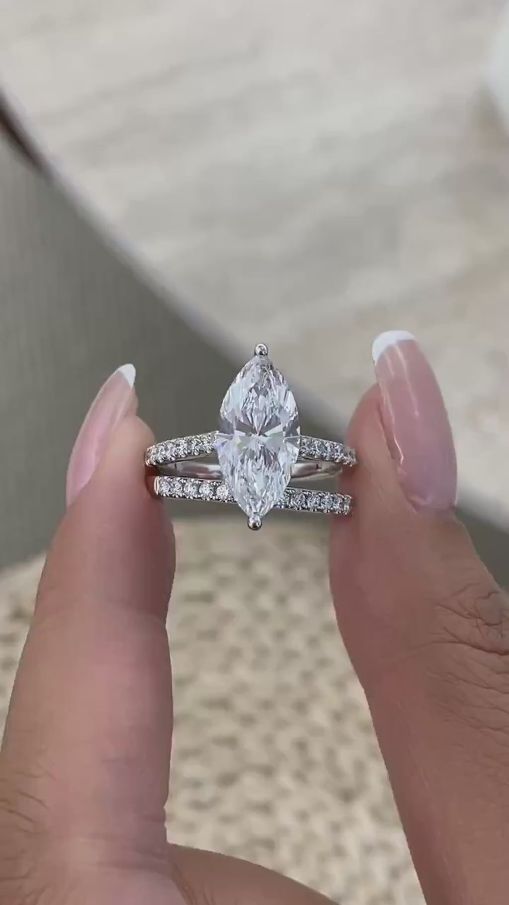 Tamara 3.9 Marquise Lab-Grown Diamond Bridal Set, Side Stone Rings Set