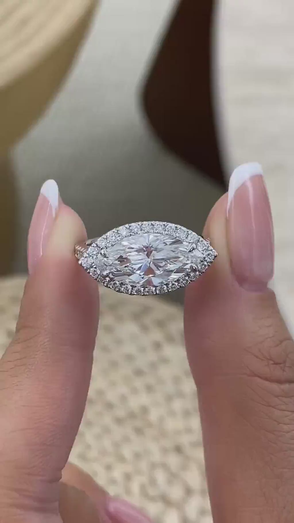 Rosalie 3.9 Marquise Lab-Grown Diamond Halo, Side Stone Engagement Ring