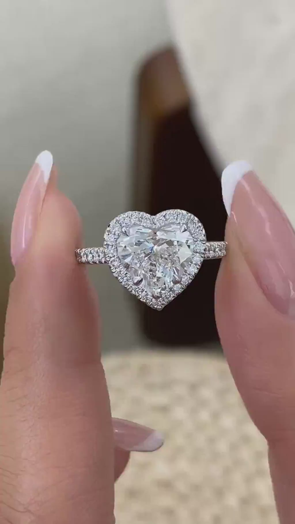 Stella 2.5 Heart Lab-Grown Diamond Halo, Side Stone Engagement Ring