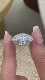 Rosalie 5.0 Marquise Lab-Grown Diamond Halo, Side Stone Engagement Ring