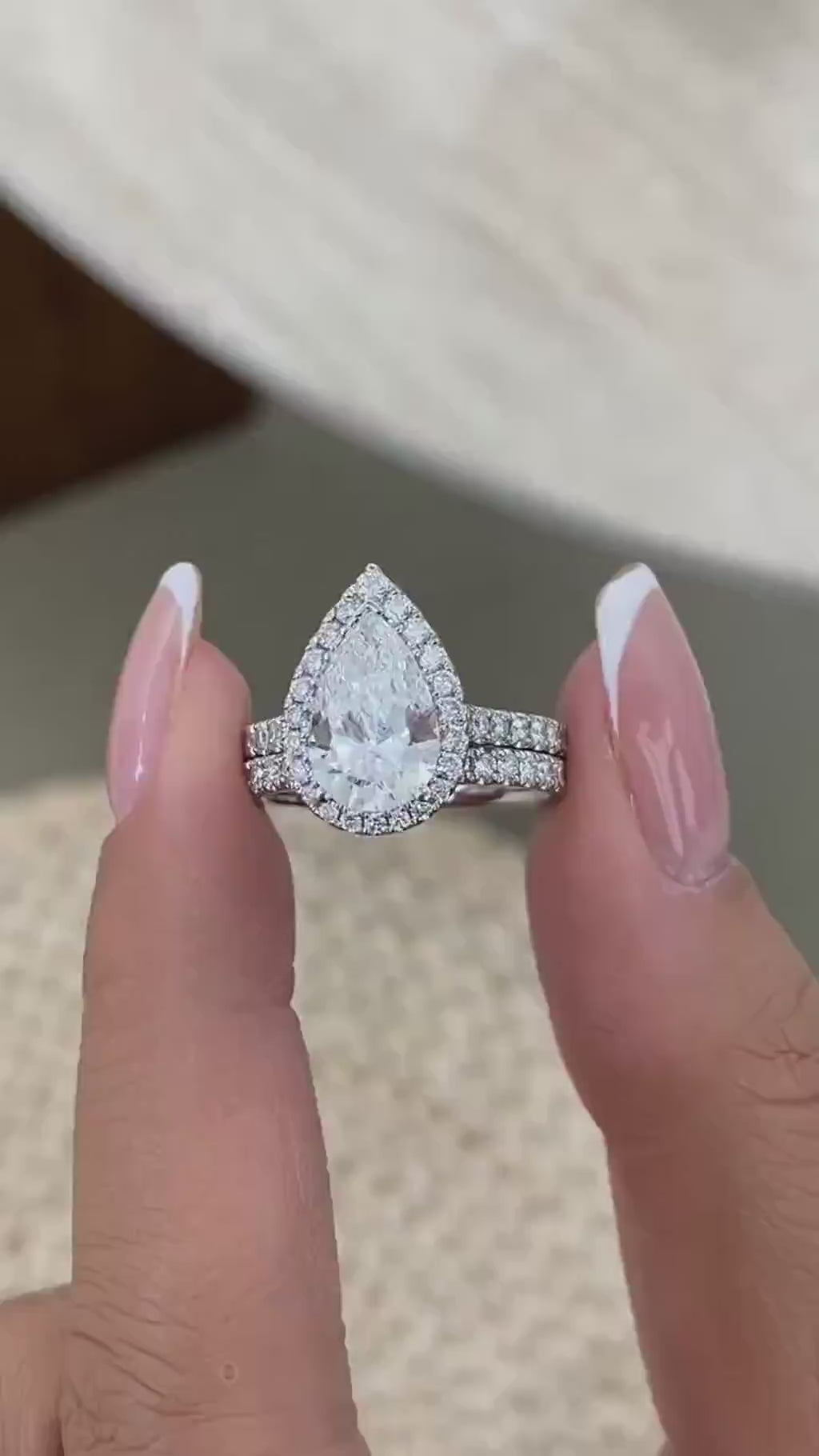 Kaia 3 Pear Lab-Grown Diamond Bridal Set, Halo Ring